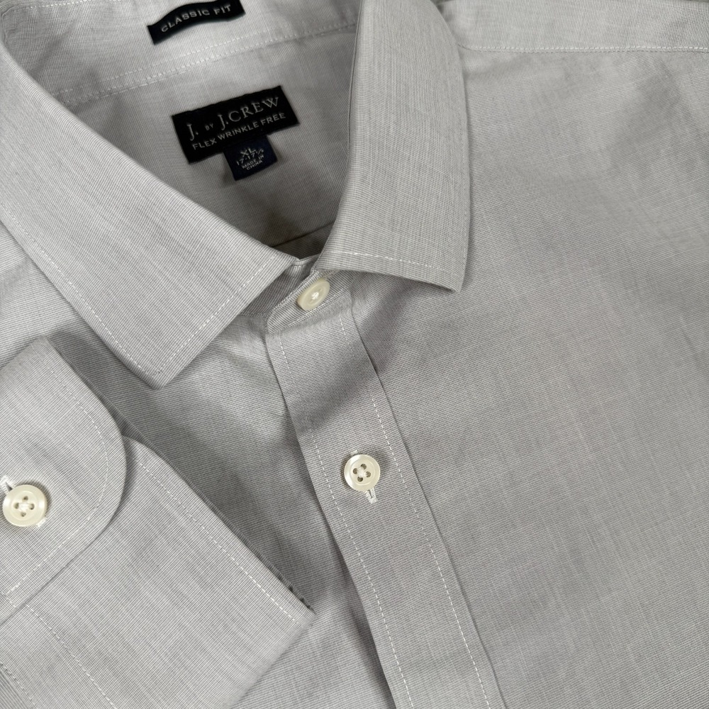 J by J Crew Dress Shirt Mens XL 17-17.5 Gray Classic Fit Flex Wrinkle Free LS